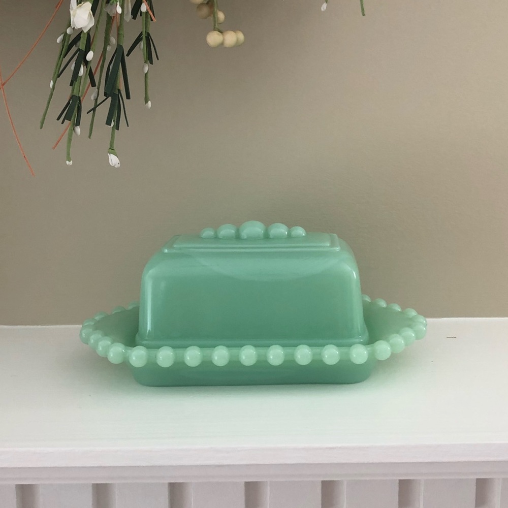 Light Green Butter Dish 7” Vintage - Picture 1 of 13